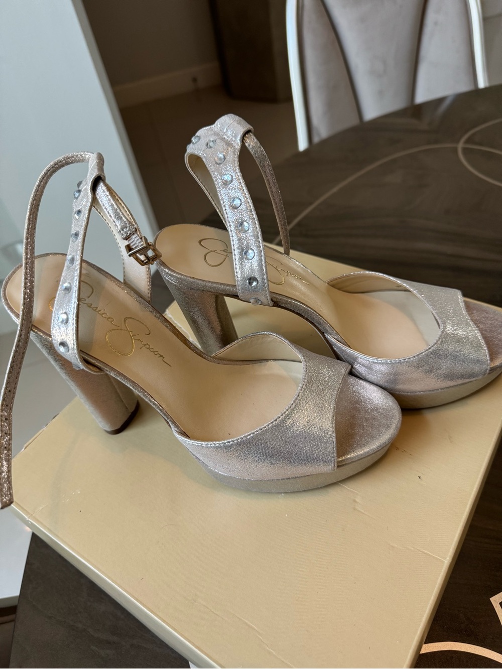 Jessica Simpson Rose Gold Metallic Platform Slingback Heels